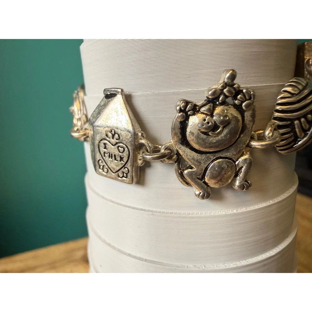 Cookie Lee Charm Bracelet Womens 6.5 Silver Cat Mom Tuna Breath Photo Frame Y2K